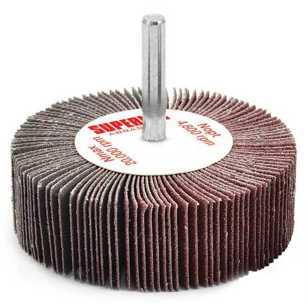 Superior Abrasives - Mounted Flap Wheels; Abrasive Type: Coated ; Outside Diameter (Inch): 3 ; Face Width (Inch): 1 ; Abrasive Material: Aluminum Oxide ; Grit: 240 ; Mounting Type: 1/4" Shank - Exact Industrial Supply