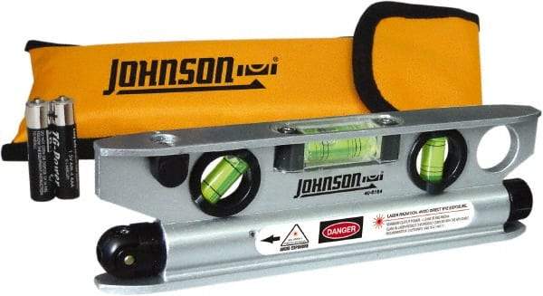 Johnson Level & Tool - 1 Beam 100' Max Range Torpedo Laser Level - Red Beam, 1/8" at 50' Accuracy, 7-1/2" Long x 2" Wide x 3/4" High, Battery Included - A1 Tooling