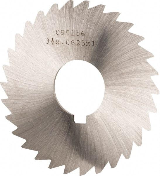 Made in USA - 3-1/2" Diam x 1/16" Blade Thickness x 1" Arbor Hole Diam, 34 Tooth Slitting and Slotting Saw - Arbor Connection, Right Hand, Uncoated, High Speed Steel, Concave Ground, Contains Keyway - A1 Tooling