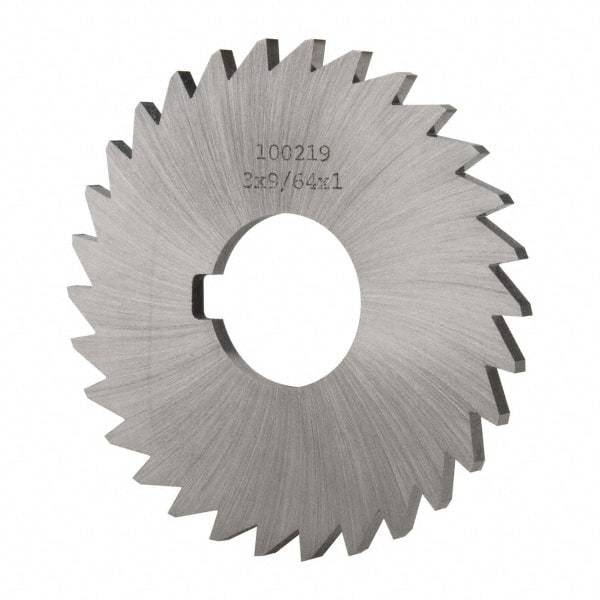 Made in USA - 3" Diam x 9/64" Blade Thickness x 1" Arbor Hole Diam, 30 Tooth Slitting and Slotting Saw - Arbor Connection, Right Hand, Uncoated, High Speed Steel, Concave Ground, Contains Keyway - A1 Tooling