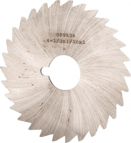 Made in USA - 4-1/2" Diam x 1/16" Blade Thickness x 1" Arbor Hole Diam, 40 Tooth Slitting and Slotting Saw - Arbor Connection, Right Hand, Uncoated, High Speed Steel, Concave Ground, Contains Keyway - A1 Tooling