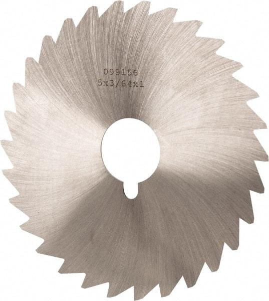 Made in USA - 5" Diam x 3/64" Blade Thickness x 1" Arbor Hole Diam, 40 Tooth Slitting and Slotting Saw - Arbor Connection, Right Hand, Uncoated, High Speed Steel, Concave Ground, Contains Keyway - A1 Tooling