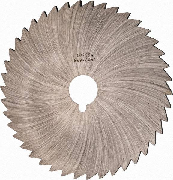 Made in USA - 6" Diam x 9/64" Blade Thickness x 1" Arbor Hole Diam, 44 Tooth Slitting and Slotting Saw - Arbor Connection, Right Hand, Uncoated, High Speed Steel, Concave Ground, Contains Keyway - A1 Tooling