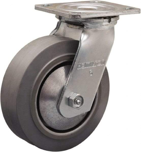 Hamilton - 6" Diam x 2" Wide x 7-1/2" OAH Top Plate Mount Swivel Caster - Rubber Mold on Aluminum, 410 Lb Capacity, Straight Roller Bearing, 4 x 4-1/2" Plate - A1 Tooling