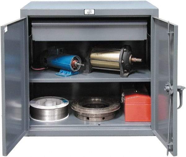 Strong Hold - 1 Shelf 1 Bin Locking Storage Cabinet - Steel, 36" Wide x 20" Deep x 36" High, Dark Gray - A1 Tooling