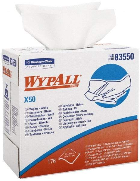 WypAll - X50 Dry Shop Towel/Industrial Wipes - Pop-Up, 12-1/4" x 9-1/4" Sheet Size, White - A1 Tooling