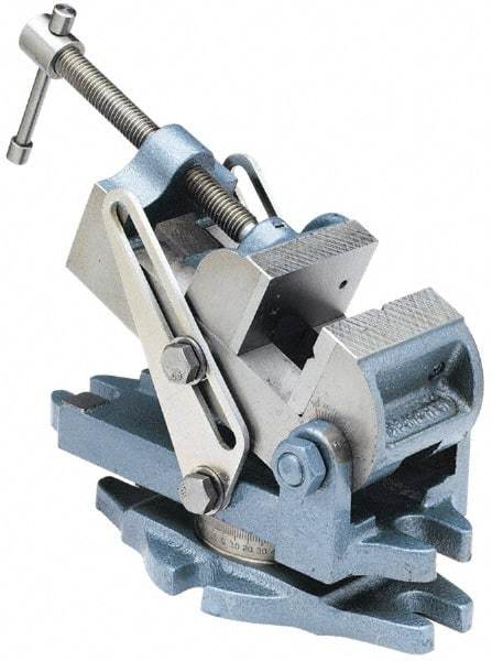 Palmgren - 2-7/8" Jaw Width, 2-1/2" Jaw Opening Capacity, Angle Stationary Machine Vise - Manual Operation, 1 Station, 9" Long x 3-7/8" High x 1-1/2" Deep, 30,000 psi Max Clamp Force, Cast Iron - A1 Tooling