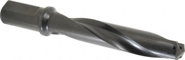 Allied Machine and Engineering - Series 2.5, 1-3/16 to 1-3/8" Diam, 1-1/4" Diam Straight Shank with Flange, Helical Flute Spade Drill - 5-3/8" Max Depth, 7-13/64" Body Length, 9-11/32" OAL, Intermediate Length, Through Coolant - A1 Tooling