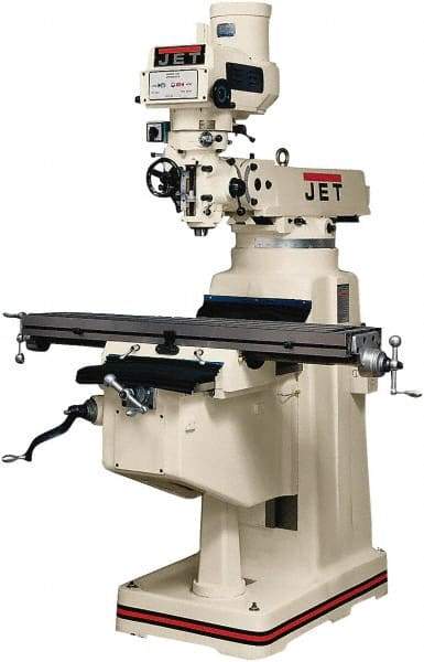 Jet - 10" Table Width x 50" Table Length, Variable Speed Pulley Control, 3 Phase Knee Milling Machine - R8 Spindle Taper, 3 hp - A1 Tooling