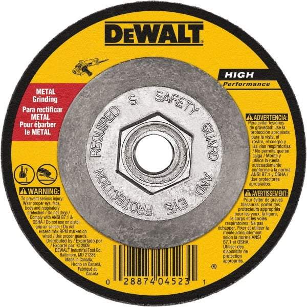 DeWALT - 24 Grit, 5" Wheel Diam, 3/32" Wheel Thickness, Type 27 Depressed Center Wheel - Aluminum Oxide, Diamond Matrix Bond, 12,200 Max RPM, Compatible with Angle Grinder - A1 Tooling