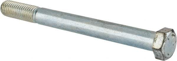 Made in USA - 9/16-12 UNC, 6" Length Under Head Hex Head Cap Screw - Partially Threaded, Grade 5 Steel, Zinc-Plated Finish, 13/16" Hex - A1 Tooling