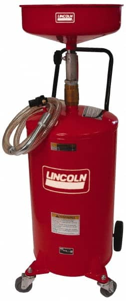 Lincoln - 18 Gal Pressurized Evacuation Drain Container with Casters - Red with 14" Bowl, 40" Long Hose - A1 Tooling