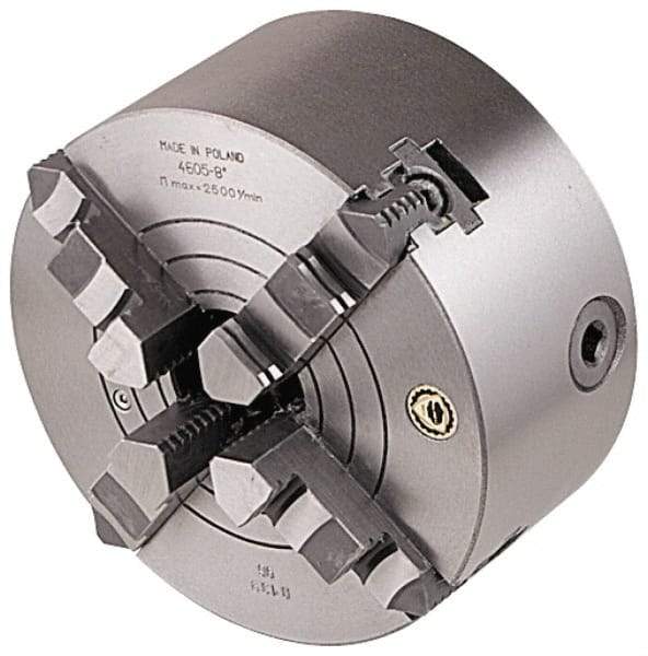 Bison - 4 Jaws, 12" Diam, Combination Independent & Self Centering Manual Lathe Chuck - Plain Back Mount Spindle, Reversible, 1,500 Max RPM, 4.05" Through Hole Diam, Cast Iron - A1 Tooling