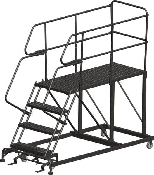 Ballymore - 78" 4 Step Single Entry Work Platform - Rolling Work Platform, 800 Lb Capacity, 40" Platform Height, 38" Base Width x 90" Base Depth, Heavy-Duty Serrated Grating - A1 Tooling