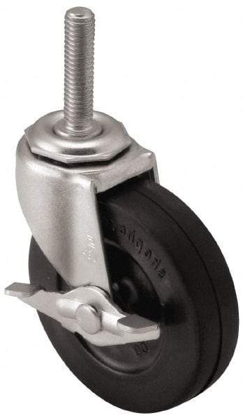 Shepherd - 2" Diam x 13/16" Wide x 2-5/8" OAH Stem Mount Swivel Caster with Brake - Soft Rubber, 80 Lb Capacity, Nylon Bearing, 5/16-18 x 1-1/2" Threaded Stem - A1 Tooling