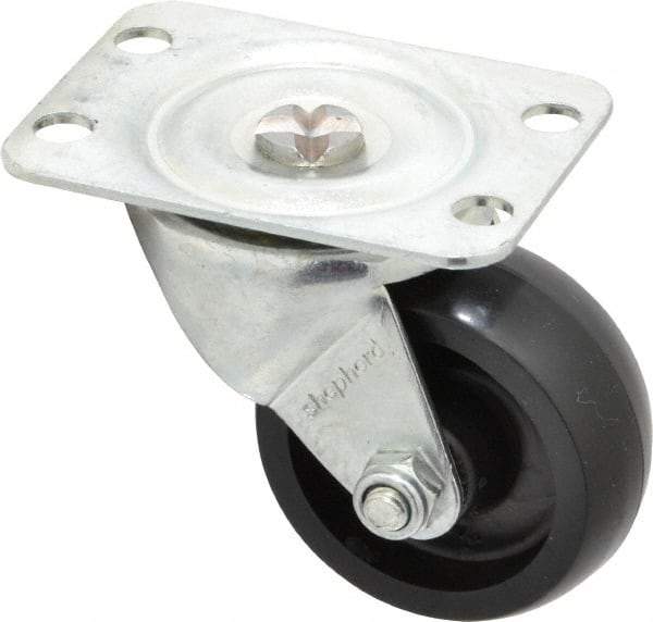 Shepherd - 2" Diam x 13/16" Wide x 2-1/2" OAH Top Plate Mount Swivel Caster - Polyolefin, 125 Lb Capacity, Plain Bearing, 1-7/8 x 2-9/16" Plate - A1 Tooling