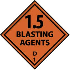 NMC - Accident Prevention Label - Legend: 1.5 Blasting Agent D, English, Black & Orange, 4" Long x 4" High, Sign Muscle Finish - A1 Tooling