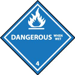 NMC - Dangerous When Wet DOT Shipping Label - 4" High x 4" Wide - A1 Tooling