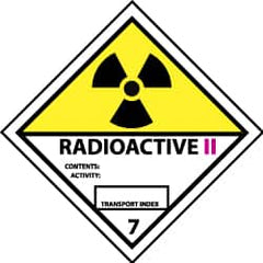 NMC - Accident Prevention Label - Legend: Radioactive II Contents: Activity: Transport Index, English, Black, Yellow, Pink & White, 4" Long x 4" High, Sign Muscle Finish - A1 Tooling