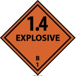 NMC - Accident Prevention Label - Legend: 1.4 Explosive B, English, Black & Orange, 4" Long x 4" High, Sign Muscle Finish - A1 Tooling