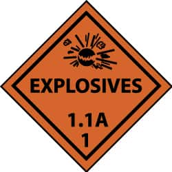 NMC - Accident Prevention Label - Legend: Explosives 1.1A, English, Black & Orange, 4" Long x 4" High, Sign Muscle Finish - A1 Tooling