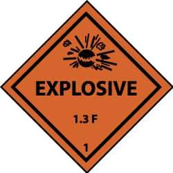 NMC - Accident Prevention Label - Legend: Explosive 1.3F, English, Black & Orange, 4" Long x 4" High, Sign Muscle Finish - A1 Tooling