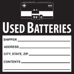 NMC - Hazardous Materials Label - Legend: Used Batteries, English, Black & White, 6" Long x 6" High, Sign Muscle Finish - A1 Tooling