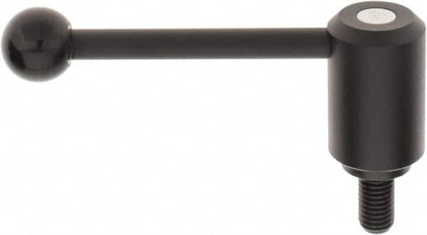 KIPP - 5/8-11, 1.61" Hub Diam, Steel Threaded Stud Adjustable Tension Lever with 0° Handle - 1.18" Stud Length, 5.3" OAL, 2.22" High - A1 Tooling