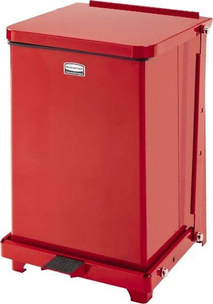 Rubbermaid - 7 Gal Square Unlabeled Trash Can - 17" High x 12" Long x 12" Wide, Red, Stainless Steel - A1 Tooling