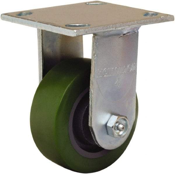 Hamilton - 4" Diam x 1-1/2" Wide x 5-5/8" OAH Top Plate Mount Rigid Caster - Polyurethane Mold onto Cast Iron Center, 550 Lb Capacity, Straight Roller Bearing, 4 x 4-1/2" Plate - A1 Tooling