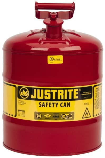 Justrite - 5 Gal Galvanized Steel Type I Safety Can - 16-7/8" High x 11-3/4" Diam, Red with Yellow - A1 Tooling