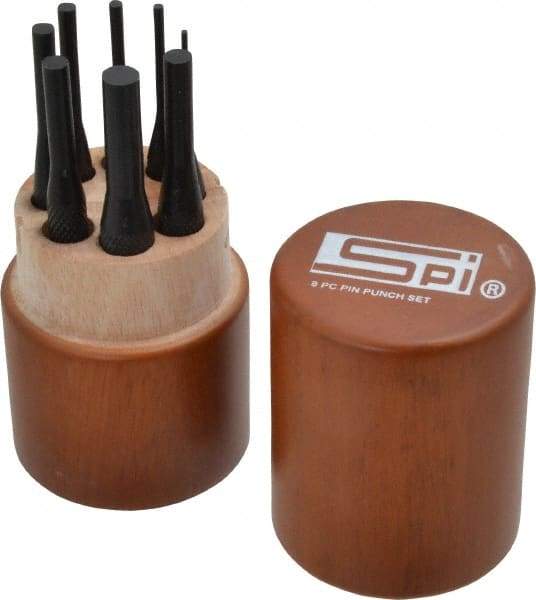 SPI - 8 Piece, 1/16 to 5/16", Pin Punch Set - Round Shank, Comes in Custom Wood Case - A1 Tooling