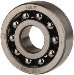 SKF - 8mm Bore Diam, 22mm OD, Open Self Aligning Radial Ball Bearing - 7mm Wide, 2 Rows, Round Bore, 126 Lb Static Capacity, 596 Lb Dynamic Capacity - A1 Tooling