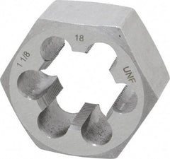 Interstate - 1-1/8 - 18 UNEF Thread, 2" Hex, Right Hand Thread, Hex Rethreading Die - Carbon Steel, 1" Thick - Exact Industrial Supply