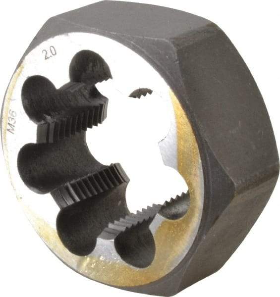 Interstate - M36x2.00 Metric Fine Thread, 2-3/8" Hex, Right Hand Thread, Hex Rethreading Die - Carbon Steel, 1" Thick - Exact Industrial Supply