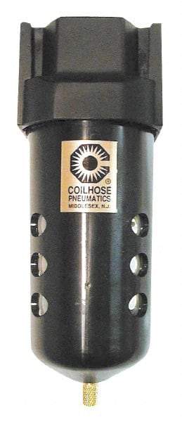 Coilhose Pneumatics - 1/2" Port, 7" High x 2-3/4" Wide, Standard FRL Filter with Polycarbonate Bowl & Automatic Drain - 127 SCFM, 150 Max psi, 120°F Max, Modular Connection, Bowl Guard, 8.5 oz Bowl Capacity - A1 Tooling