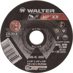 WALTER Surface Technologies - 20 Grit, 4-1/2" Wheel Diam, 1/4" Wheel Thickness, Type 27 Depressed Center Wheel - Aluminum Oxide, 13,300 Max RPM - A1 Tooling