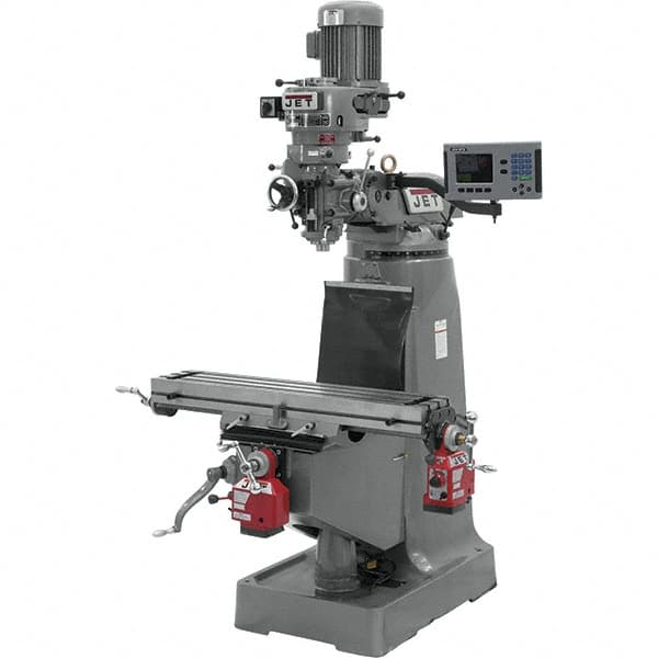 Jet - 9" Table Width x 42" Table Length, Step Pulley Control, 1 Phase Knee Milling Machine - R8 Spindle Taper, 2 hp - A1 Tooling