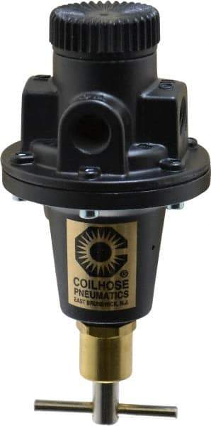 Coilhose Pneumatics - 1/4 NPT Port, 40 CFM, Cast Aluminum Tamper Proof Heavy-Duty T-Handle Regulator - 0 to 125 psi Range, 250 Max psi Supply Pressure, 1/4" Gauge Port Thread, 3" Wide x 5-1/2" High - A1 Tooling