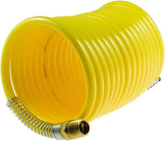 Coilhose Pneumatics - 1/4" ID, 1/4 Thread, 25' Long, Yellow Nylon Coiled & Self Storing Hose - 185 Max psi, Male Swivel x Male Swivel - A1 Tooling