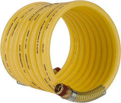 Coilhose Pneumatics - 3/8" ID, 3/8 Thread, 12' Long, Yellow Nylon Coiled & Self Storing Hose - 165 Max psi, Male Swivel x Male Swivel - A1 Tooling