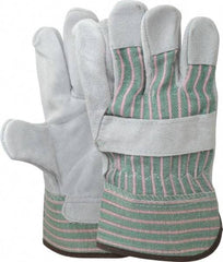 PIP - Size L (9) Split Cowhide General Protection Work Gloves - For General Purpose, Uncoated, Safety Cuff, Full Fingered, Green/Pink/Gray, Paired - A1 Tooling