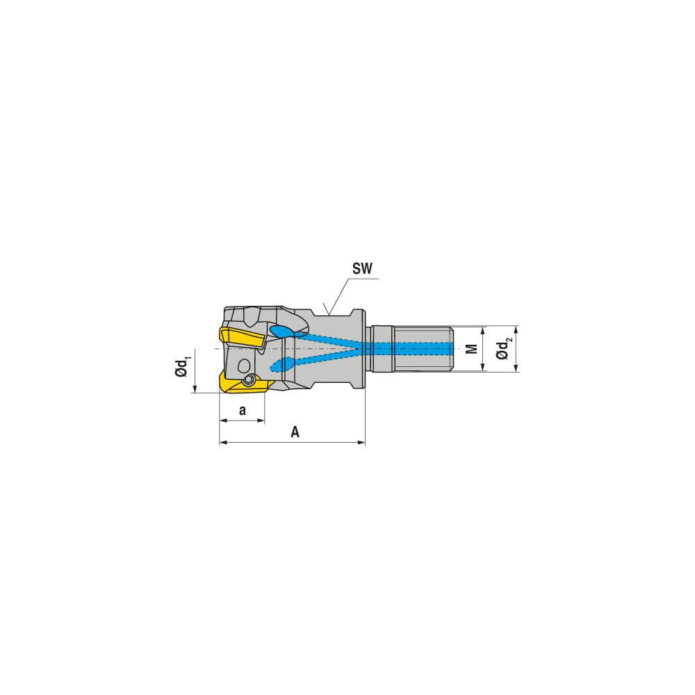 Indexable Square-Shoulder End Mill:  G211.0625.R.0211125F,  0.6250'' Cut Dia,  0.3940'' Max Depth of Cut,  8.0000'' Shank Dia,  8.00 mm Modular Connection,  Modular Shank Uses  2,  Normal Pressure,