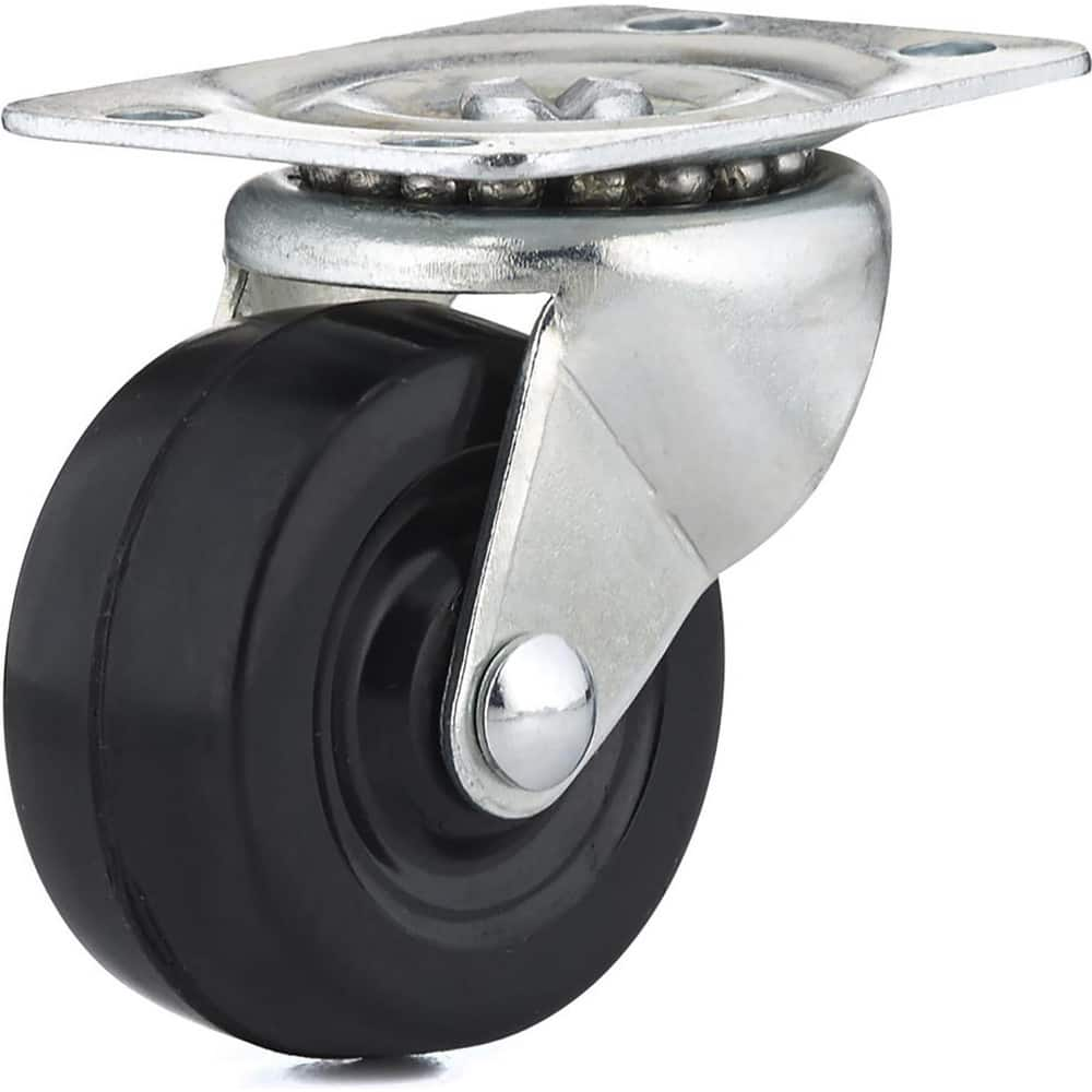 Swivel Top Plate Caster: Rubber, 2″ Wheel Dia, 15/16″ Wheel Width, 126 lb Capacity, 2-7/16″ OAH 1.875″ Plate Length, 2.56″ Plate Width, No Brake