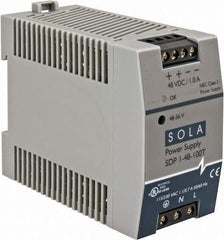 Sola/Hevi-Duty - 100 Watt, 1 Amp, 264 VAC, 375 VDC Input, 48 to 56 VDC Output, DIN Rail Power Supply - Screw Terminal Connection, 1 Output, 1.77 Inch Wide x 3.58 Inch Deep x 2.95 Inch High, Up to 90% Efficiency, 14 to 140°F, Green LED Display - A1 Tooling