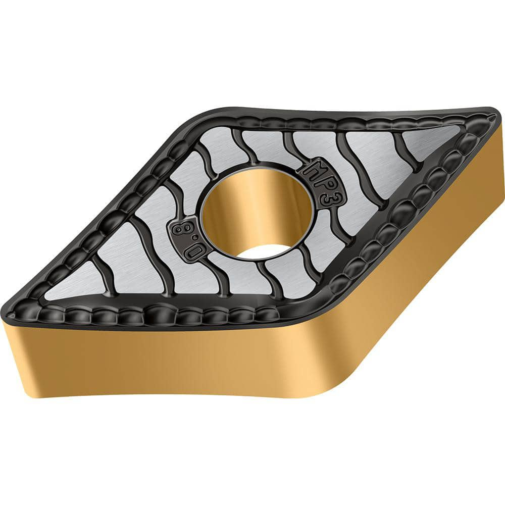 Turning Insert:  DNMG441-MP3 WPP30G,  Solid Carbide TiCN, Al2O3 & TiN Finish,  Neutral,  0.6100″ Long,  1/2″ Inscribed Circle,  0.0160″ Corner Radius,  55.0 &deg N/A Diamond,  Series  DNMG-MP3