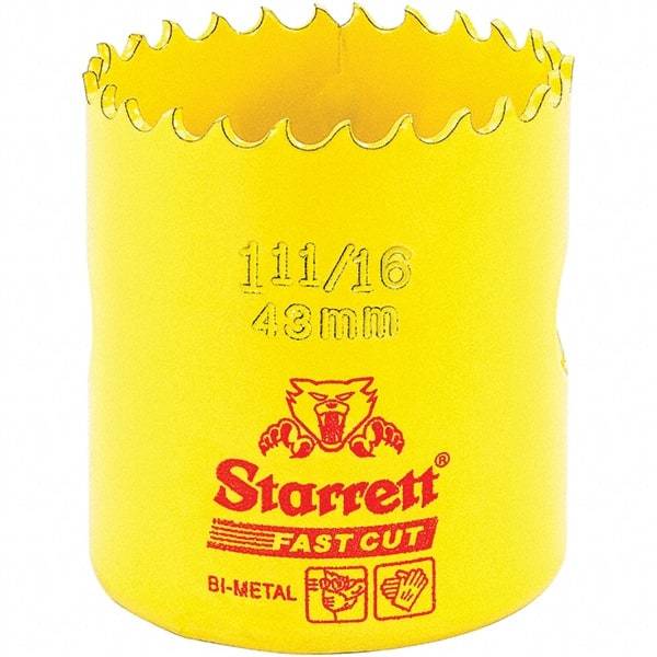 Starrett - 1-11/16" Diam, 1-5/8" Cutting Depth, Hole Saw - High Speed Steel Saw, Toothed Edge - A1 Tooling