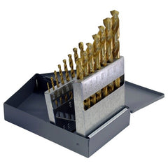 ‎1/16-1/2 RHS / RHC HSS 118 Degree Radial Point General Purpose Jobber Length Drill Set - TiN - Exact Industrial Supply