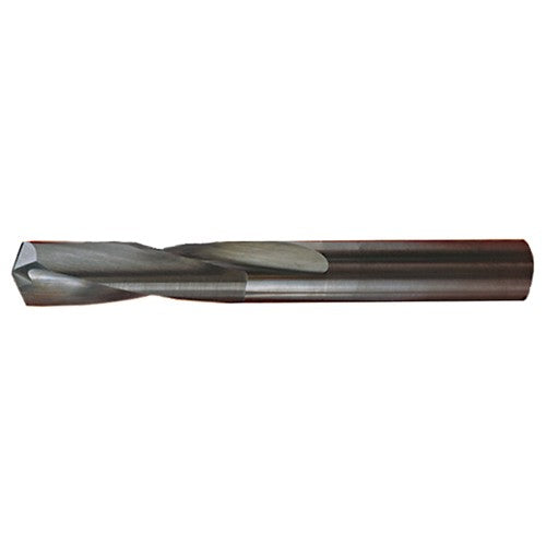 ‎19/64″ Dia. × 0.297″ Shank × 1-1/4″ Flute Length × 2-3/4″ OAL, Stub, 118°, Bright, 2xD Flute, Round Solid Carbide Drill - Exact Industrial Supply