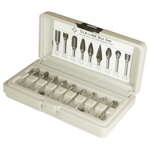 9 Piece Solid Carbide Bur Set - Includes: SA–51, SA–51–2, SC–51, SF–51, SG–51, SM–51, SE–51, SD–51, SN–51 - Exact Industrial Supply